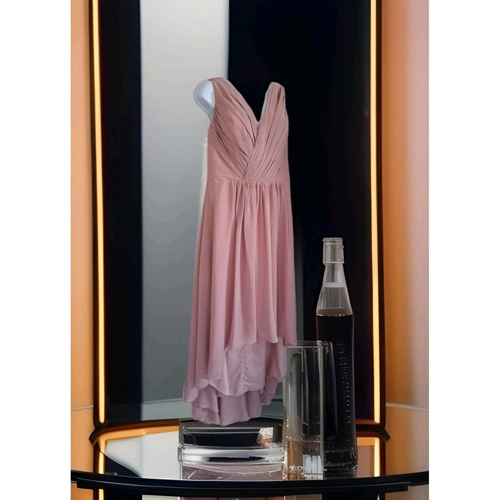 Vnaix Full‎ Length Formal Dress 14 Dusty Rose Corset Back Hi Lo Hem Prom Bridal